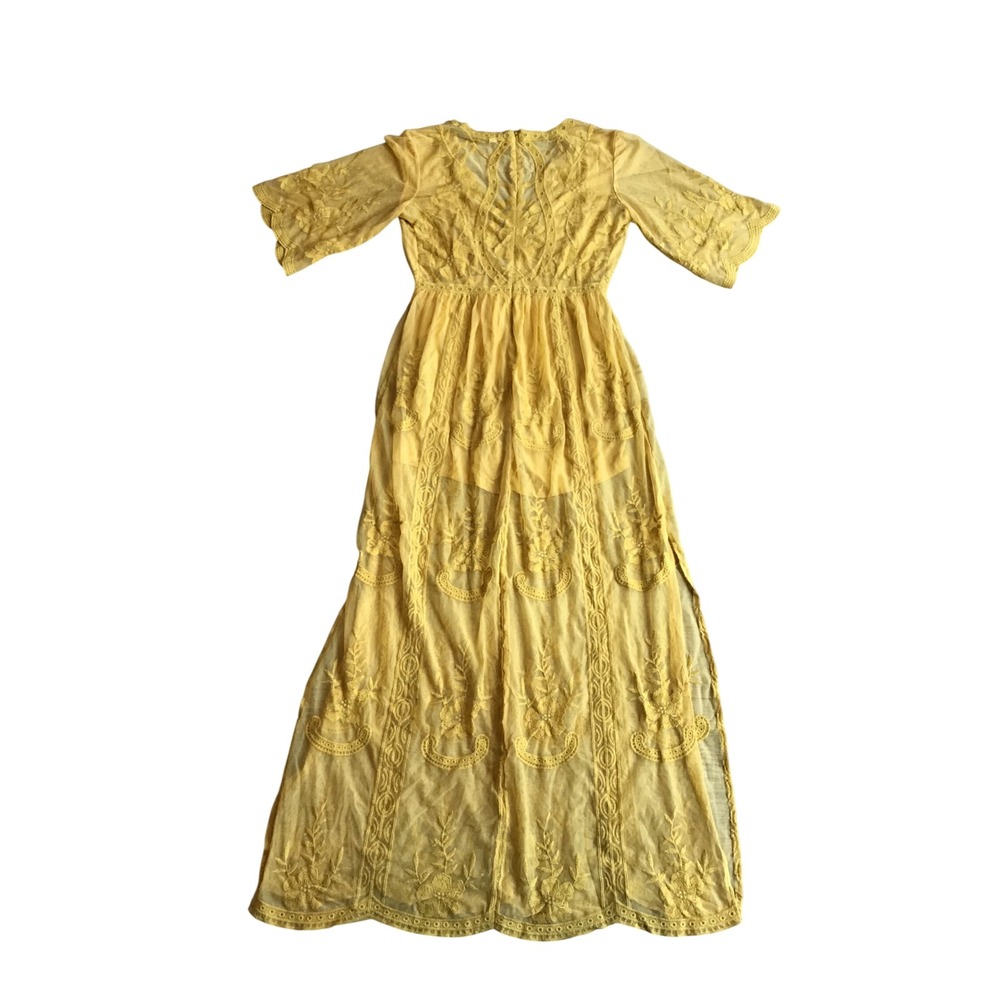 Wishlist Women's Mustard V Neck Shorts Underneath Lace Jumpsuit Size M NWOT - Picture 4 of 7
